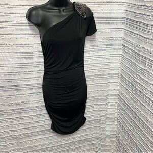 Embellished beaded Black One-Shoulder Dress  going out clubbing party y2k Sz med